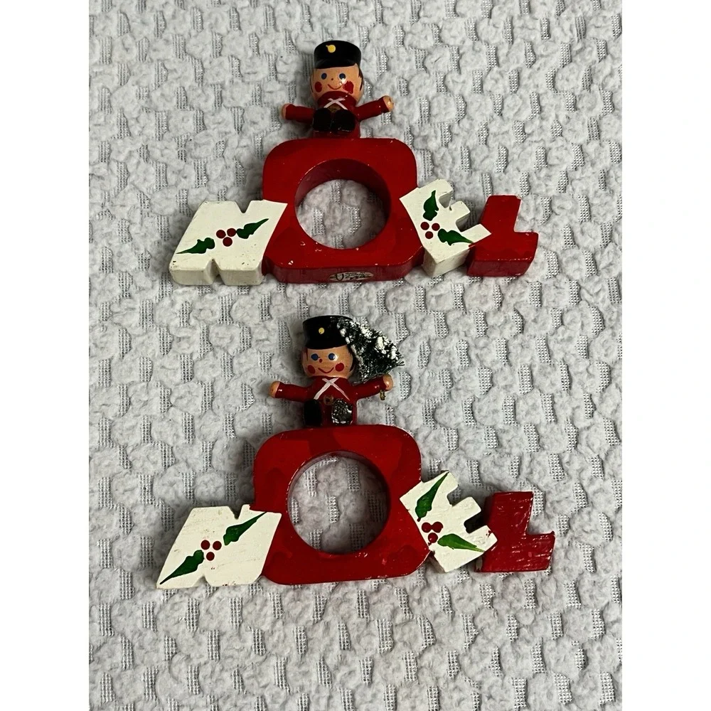 Vtg‎ Vera Neumann Napkin Rings Wood Christmas Holiday Hand Painted Tablescape